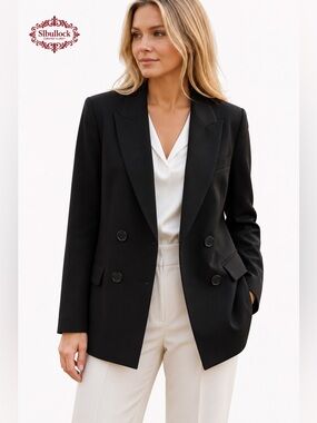 Valerie Stevens Black Double Breasted Blazer Jacket Size 12 Fully Lined Career